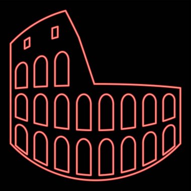 Neon kolezyum kırmızı renk vektör illüstrasyon resmi düz stil ışık