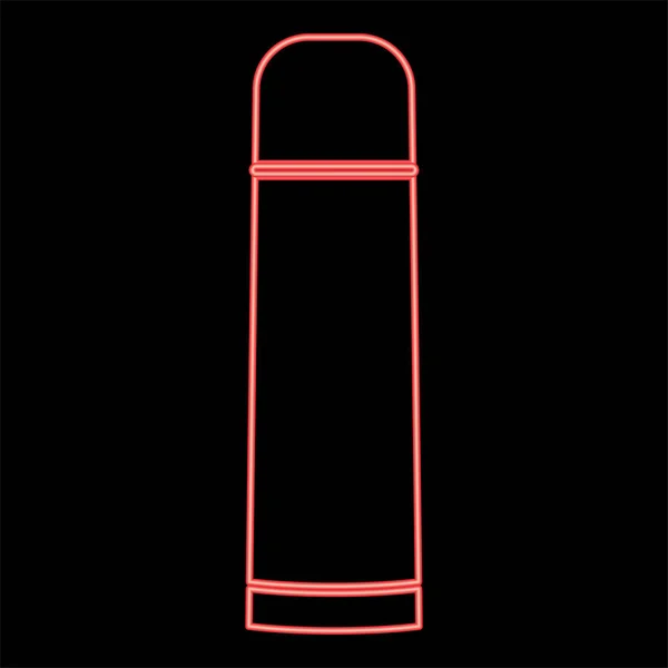 Neon Thermos Vacuüm Kolf Rode Kleur Vector Illustratie Afbeelding Platte — Stockvector