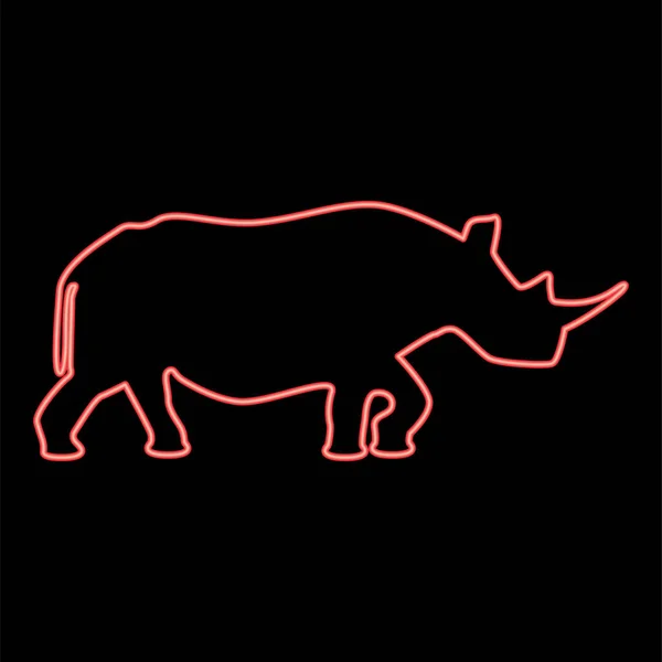 Neon Rhinoceros Colore Rosso Vettore Illustrazione Immagine Piatto Stile Luce — Vettoriale Stock