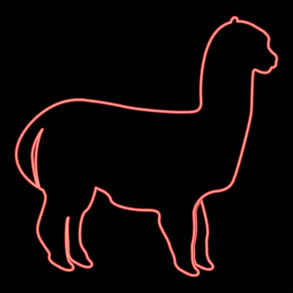 Neón Alpaca Color Rojo Vector Ilustración Imagen Estilo Plano Luz — Vector de stock