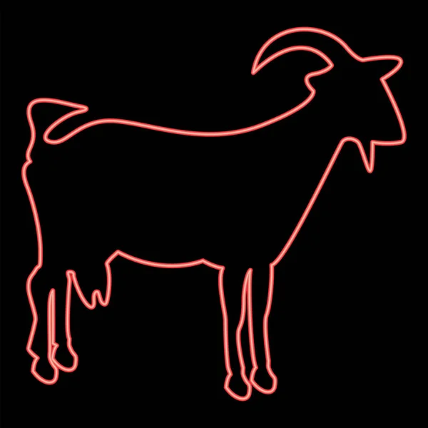 Néon Chèvre Couleur Rouge Vecteur Illustration Image Plat Style Lumière — Image vectorielle