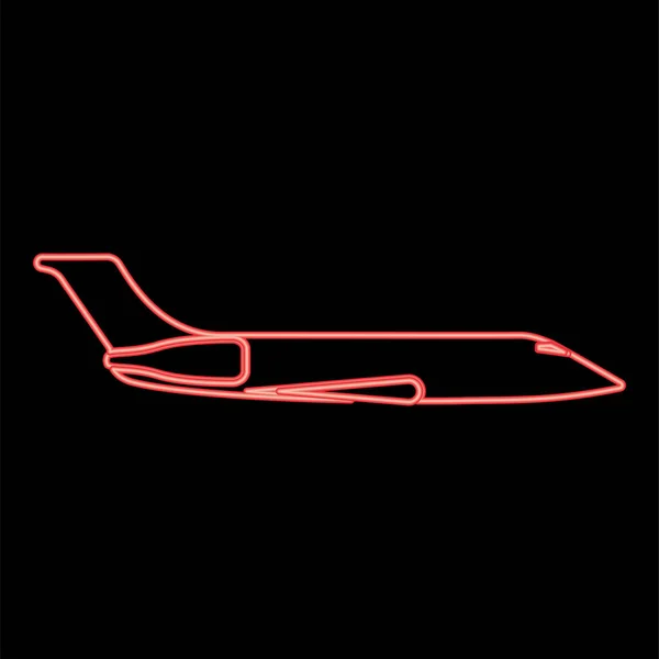 Neon Prywatny Samolot Czerwony Kolor Wektor Ilustracja Obraz Płaski Styl — Wektor stockowy