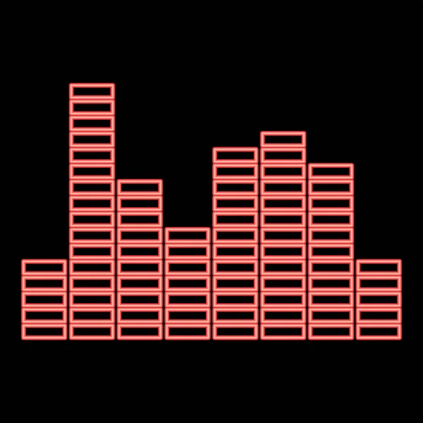 Neon Muziek Equalizer Rode Kleur Vector Illustratie Afbeelding Platte Stijl — Stockvector