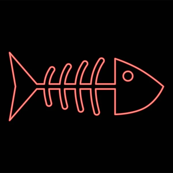 ネオン魚の骨格赤いカラーベクトルのイラストイメージフラットスタイルの光 — ストックベクタ