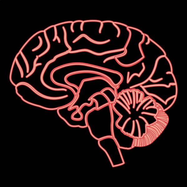 Neón Cerebro Rojo Color Vector Ilustración Imagen Plano Estilo Luz — Archivo Imágenes Vectoriales