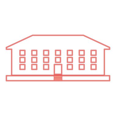 Neon school building red color vector illustration image flat style light
