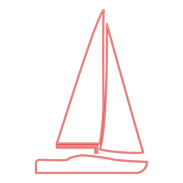 Neon Yacht Red Color Vector Illustration Image Flat Style Light — Stok Vektör