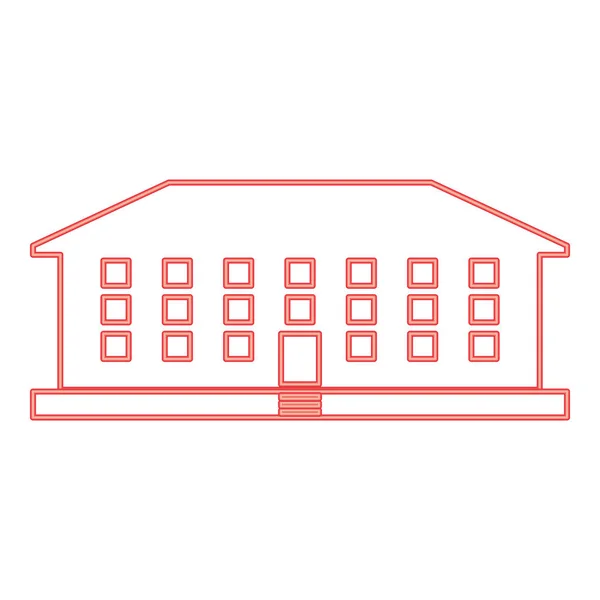 Neon School Building Red Color Vector Illustration Image Flat Style — Vettoriale Stock