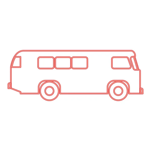 Неоновий Ретро Автобус Червоного Кольору Векторні Ілюстрації Зображення Плоский Стиль — стоковий вектор