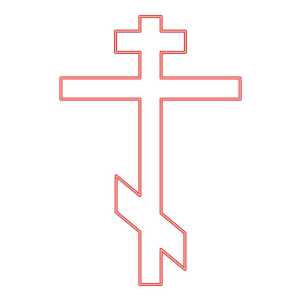 Neon Cross Eight Pointed Greek Catholic Orthodox Red Color Vector —  Vetores de Stock
