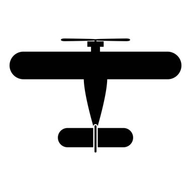 Pervane uçak retro vintage küçük uçak tek motor simgesi siyah renk vektör illüstrasyon basit düz resim biçimi