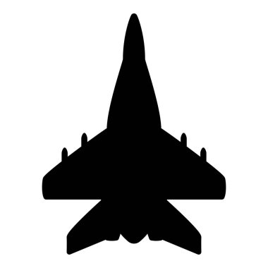 Jet uçağı avcı uçağı reaktif takip askeri simge siyah renk vektör illüstrasyon düz resim