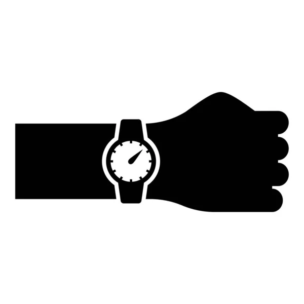 Wristwatch Tangan Waktu Pada Ikon Tangan Warna Hitam Vektor Gambar - Stok Vektor