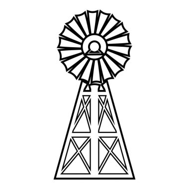 Rüzgâr jeneratörü dış hat çizgisi simgesi siyah renk vektör illüstrasyon görüntüsü ince düz stil