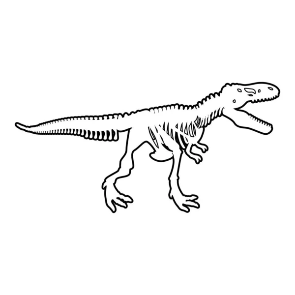 Squelette Dinosaure Tyrannosaure Rex Silhouettes Contour Contour Ligne Icône Noir — Image vectorielle