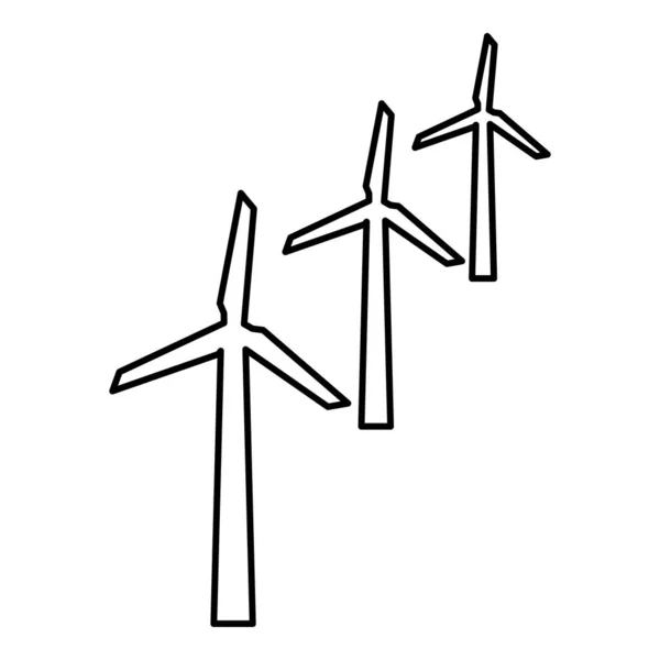 Windgeneratoren Turbinestroom Windmolen Schone Energie Concept Contour Outline Line Icoon — Stockvector