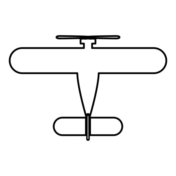 Propelier Vliegtuig Retro Vintage Klein Vliegtuig Single Engine Contour Outline — Stockvector