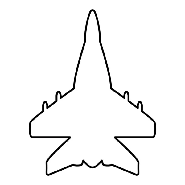 ジェット戦闘機リアクティブ追跡軍用輪郭線アイコンブラックカラーベクトルイラスト画像薄いフラットスタイルシンプルな — ストックベクタ