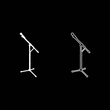 Mikrofon simgesi beyaz renk vektör illüstrasyon resmi basit düz çizgi dış hatları ince düz