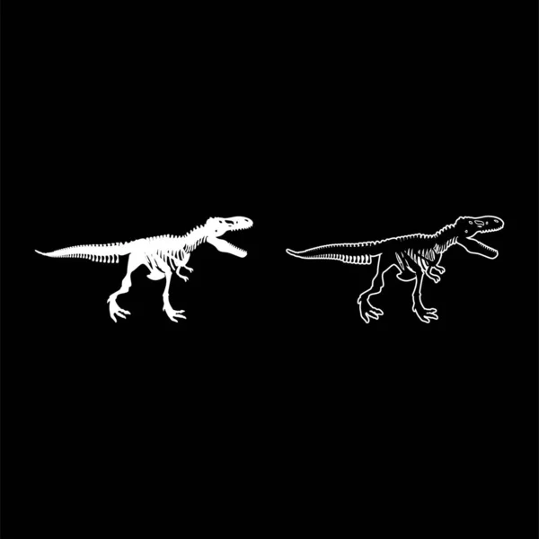 恐龙骨骼暴龙Rex骨骼轮廓设置图标白色矢量图像简单实心填充轮廓线条细平型 — 图库矢量图片