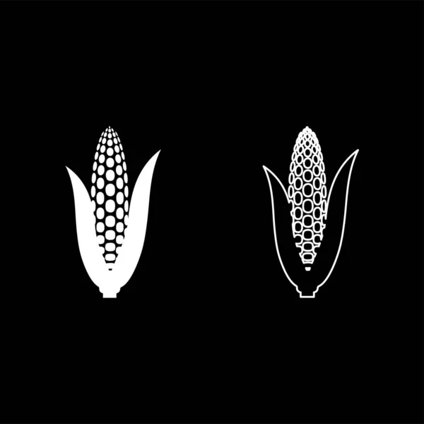 Кукурудзяний Вухо Набір Значок Білого Кольору Ілюстрація Зображення Простий Твердий — стоковий вектор