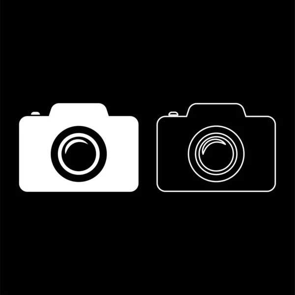 Kamera Fotoğraf Seti Simgesi Beyaz Renk Vektör Illüstrasyon Resmi Basit — Stok Vektör