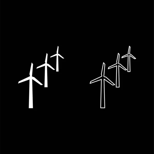 Windgeneratoren Turbinestroom Windmolen Schoon Energie Concept Set Pictogram Witte Kleur — Stockvector