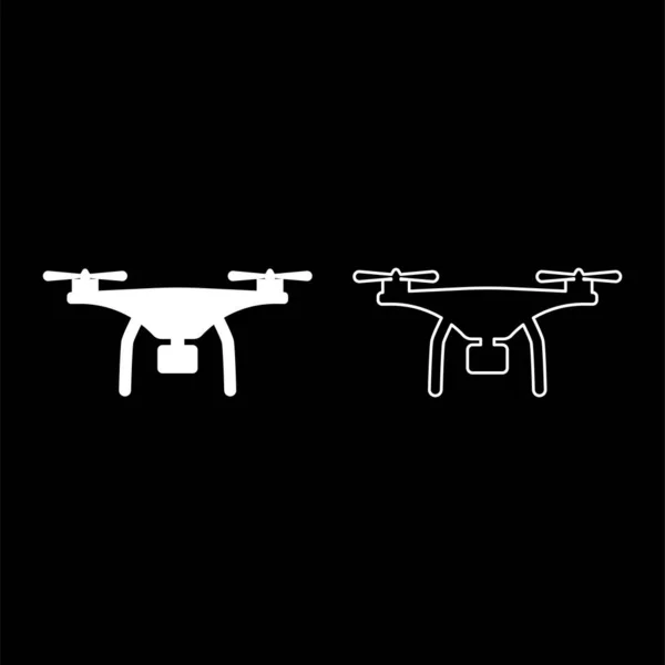 Drone Kamerával Beállított Ikon Fehér Színű Vektor Illusztráció Kép Egyszerű — Stock Vector