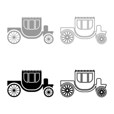 Carriage brougham cart zarif ulaşım vintage tarzı simge gri renkli vektör illüstrasyon basit düz dış hatlar ince düz stil