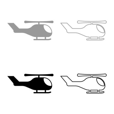 Hava setindeki helikopter helikopteri simgesi gri siyah renk vektör illüstrasyon resmi basit düz çizgi dış hatları ince düz