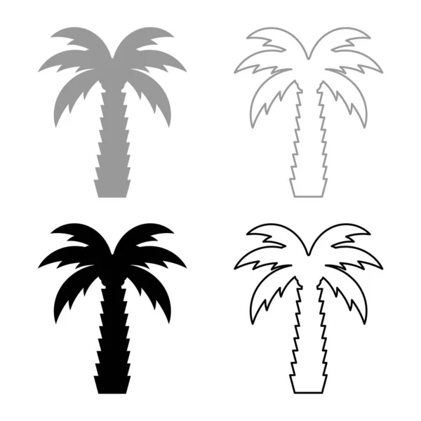 Palmera Tropical Coco Conjunto Icono Gris Negro Color Vector Ilustración — Vector de stock