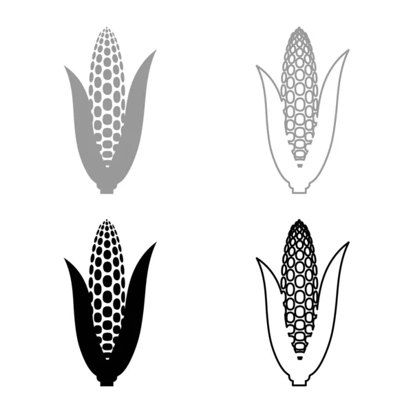 Kukorica Fül Készlet Ikon Szürke Fekete Szín Vektor Illusztráció Kép — Stock Vector