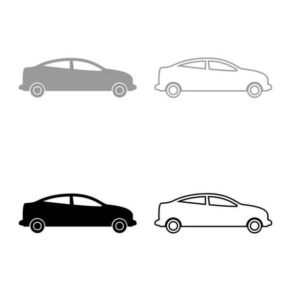 車セダンセットアイコングレーブラックカラーベクトルイラストイメージシンプルなソリッドフィルアウトライン輪郭線薄いフラットスタイル — ストックベクタ