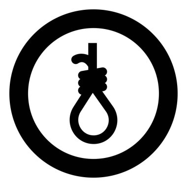 Darağacı celladının ilmeği için ilmek. İp intihar linç ikonu yuvarlak siyah renk illüstrasyon resmi basit taslak biçimi.