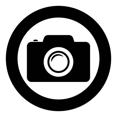 Camera photo icon in circle round black color vector illustration image solid outline style simple