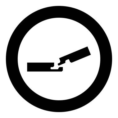 Oluktaki iki panonun bağlantısı Ahşap zemin inşaatı ortak boşluğu serbest profil görünümü simgesi dairesel siyah renk çizim resmi basit dış hat biçimi