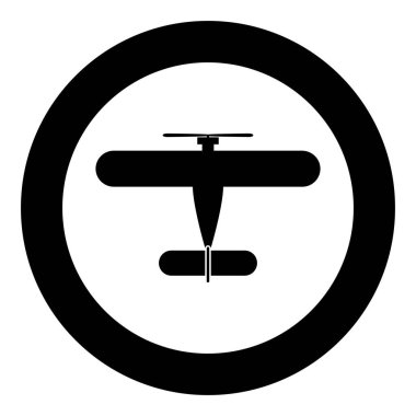 Propelier uçak retro vintage küçük uçak tek motor simgesi dairesel yuvarlak siyah renk vektör illüstrasyon görüntü katı dış hat biçimi basit