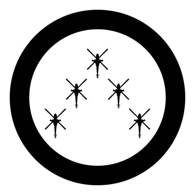 Bir grup savaş helikopteri askeri kavram helikopteri hava ordusu ikonu içinde yuvarlak siyah renk vektör illüstrasyon görüntüsü basit taslak biçimi