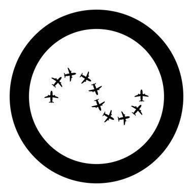 Uçakların uçuş rotası uçuş uçuşu macera zamanı konsept uçuş ikonu yuvarlak siyah renk vektör illüstrasyon görüntüsü basit ana hat tarzı