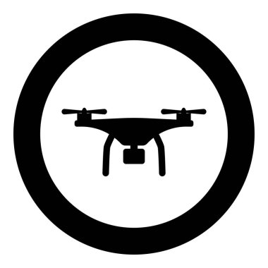 Kamera simgesini yuvarlak siyah renk vektör illüstrasyon resmi katı dış hat biçimi içinde olan drone basit
