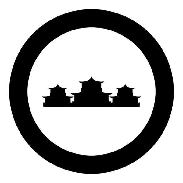 Chinese Traditional Buildings Icon Circle Black Color Vector Illustration Image — Stockvektor