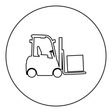 Deponun forklift yük simgesini kaldırmak için kargo yüklü makine forklift kamyonu siyah renkli çizim çizimi çizim çizgisi çizgisi çizgisi çizimi basit