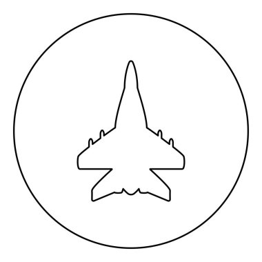 Jet uçağı avcı uçağı reaktif takip askeri simgesi yuvarlak siyah renk çizim çizgisi ince çizgi çizgisi basit