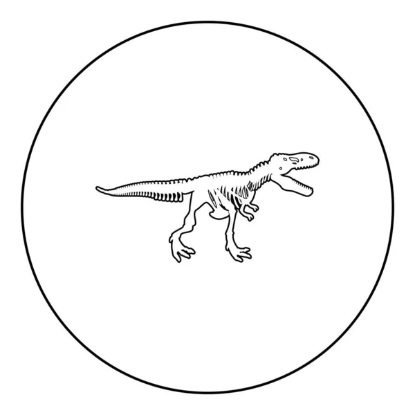 恐龙骨骼暴龙Rex骨骼轮廓图标圆形圆形黑色矢量图像轮廓线条细体简约 — 图库矢量图片