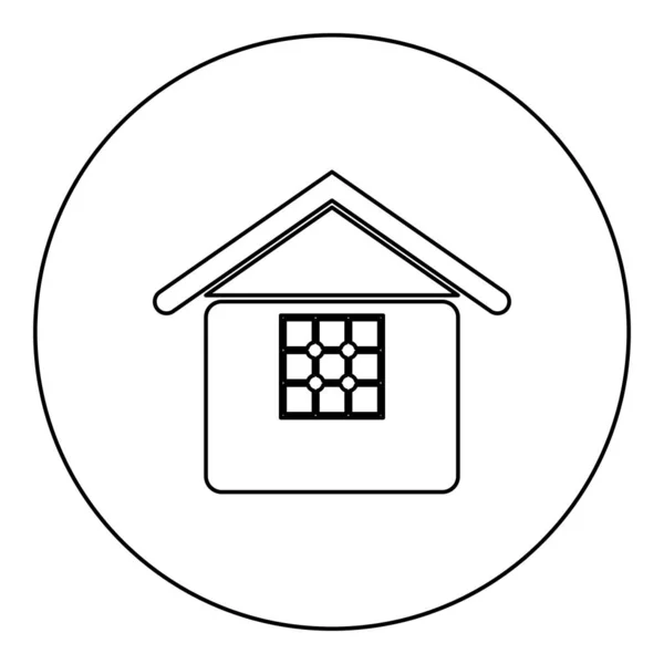 円の中のホームアイコン丸みを帯びた黒のベクトルイラスト画像アウトライン輪郭線シンプルなスタイル — ストックベクタ