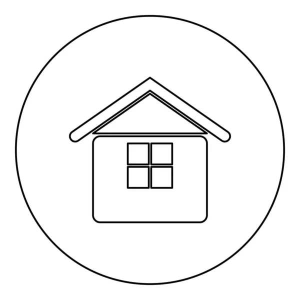 円の中のホームアイコン丸みを帯びた黒のベクトルイラスト画像アウトライン輪郭線シンプルなスタイル — ストックベクタ