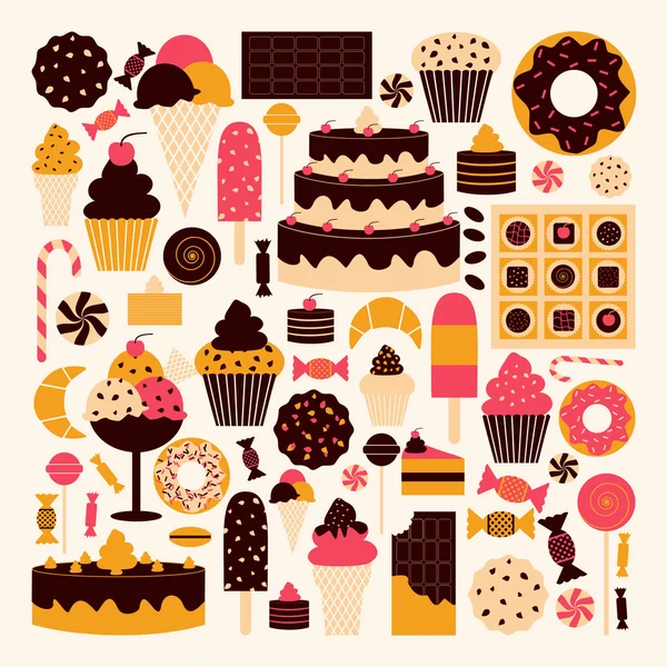 Colección de iconos de postre — Vector de stock