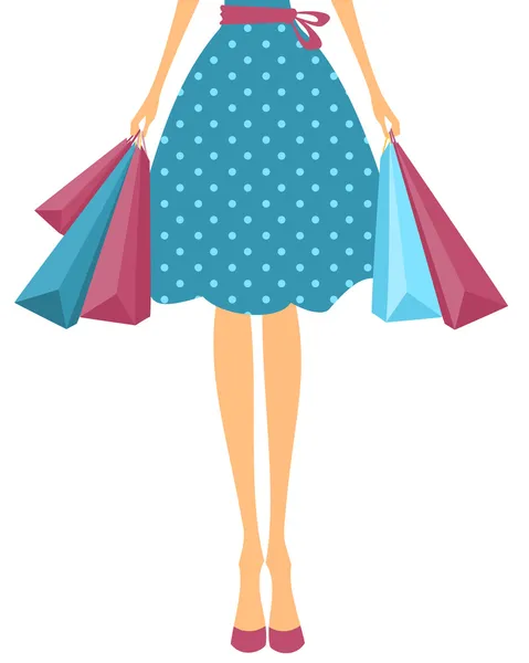 Chica con bolsas de compras — Vector de stock