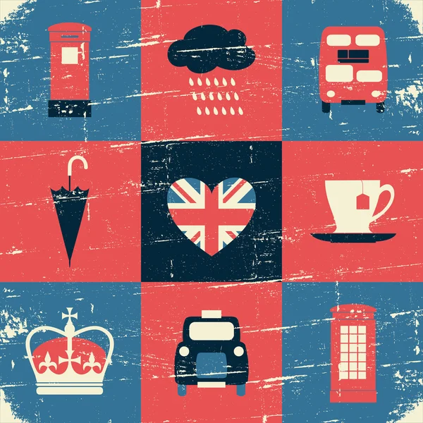 Londres Símbolos Vintage Collage — Vector de stock