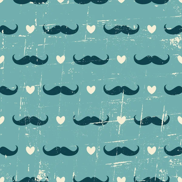 Mustache sin costuras y corazones de fondo — Archivo Imágenes Vectoriales